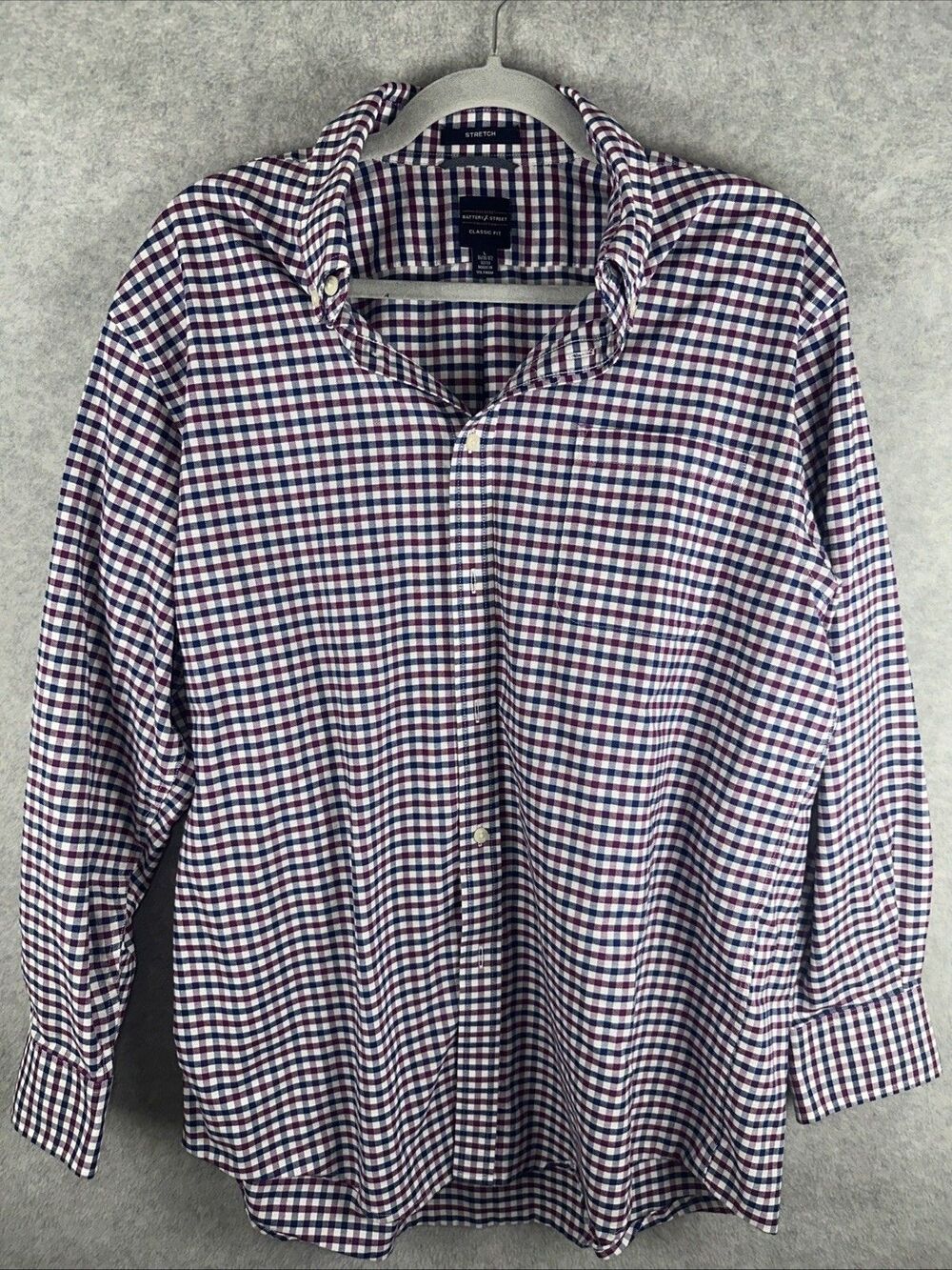 Dockers Battery Street Classic Fit Purple Gingham Shirt Mens M 16-16.5 32/33 EUC